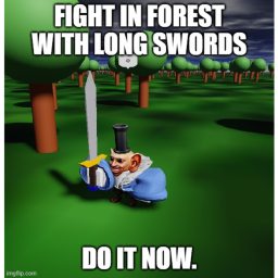 Fight in forest with long swords
