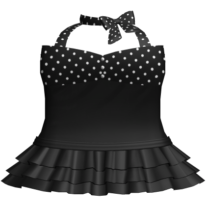 gothic black polka dot little halter ruffled dress thumbnail