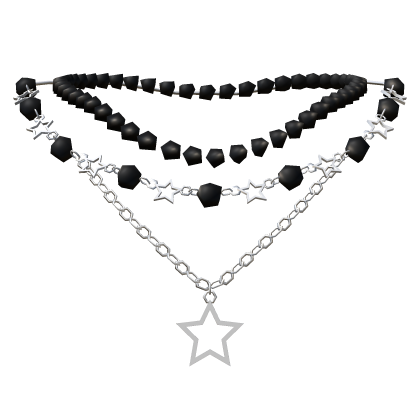 Y2k Layered Star Necklace with Black Pearls Silver thumbnail