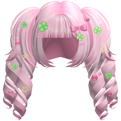 Cute Curly Lucky Clover Pigtails in Pink Roblox item
