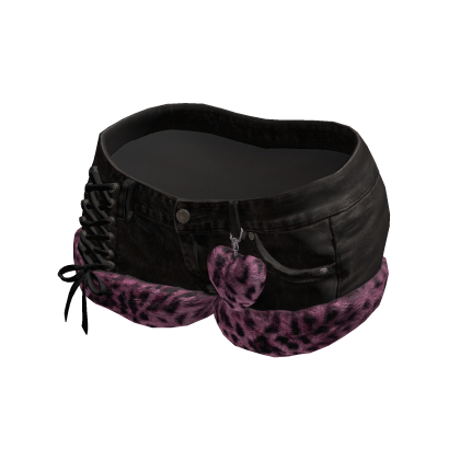 Y2K Black/Pink Denim Leopard Mini Shorts