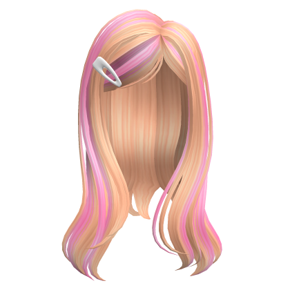 Long Blonde Hair With Hairclip and Pink Strands thumbnail