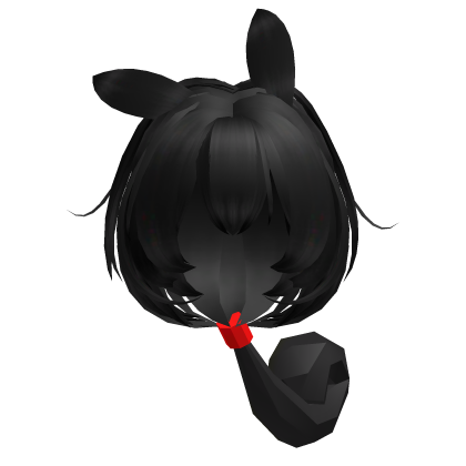 Kawaii Short Bobbed Black Hair Low Ponytail W Ears Roblox item