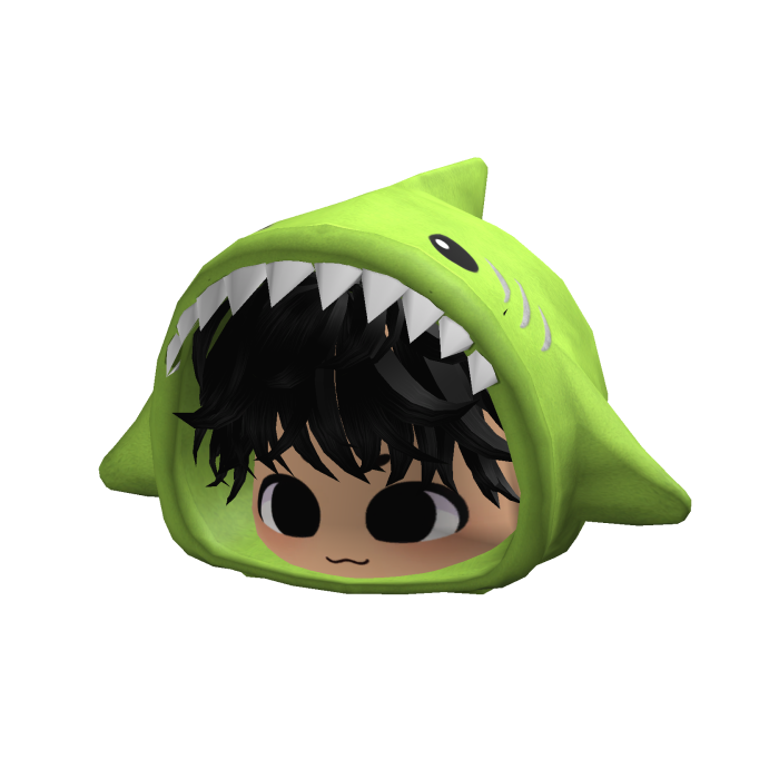 Green Baby Shark Hood w/ Messy Hair + Face