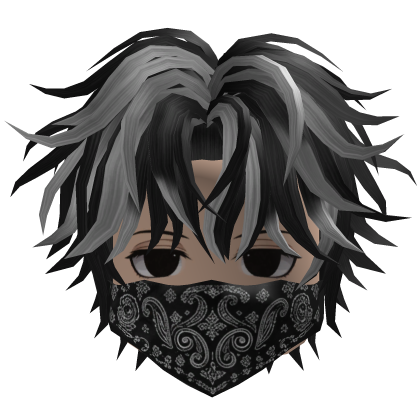 Messy Anime Hair w/ Bandana (Black/Gray)