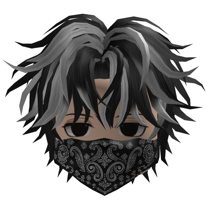 Messy Anime Hair w/ Bandana (Black/Gray)