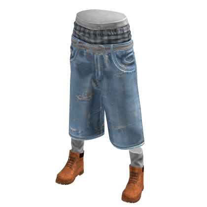 Light Blue Sagging Baggy Denim Shorts w/ Boots
