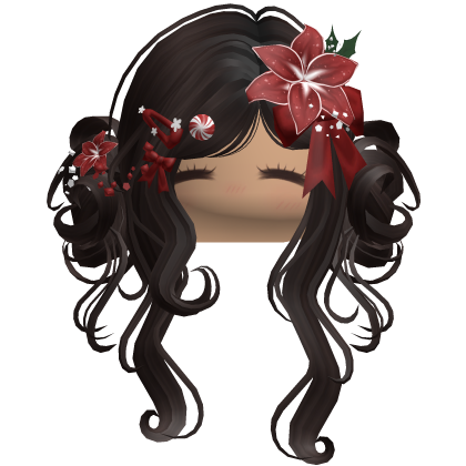 ♡ Christmas Flowery Twin Buns (Dark Brown)