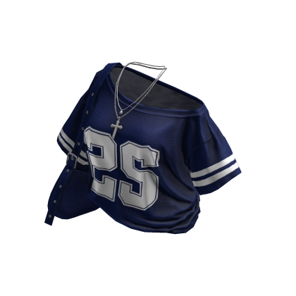 Y2K Blue Off-Shoulder Jersey w/ Cross Bag