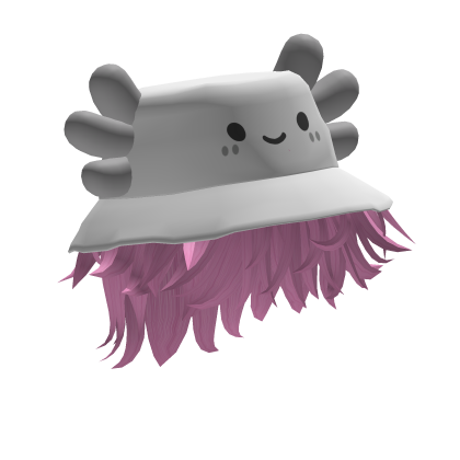 White Axolotl Bucket Hat w/ Messy Hair (Pink)