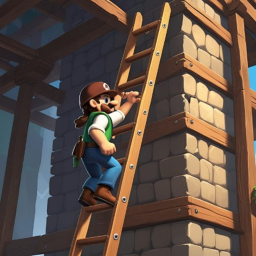 climp a tall ladder to get gun