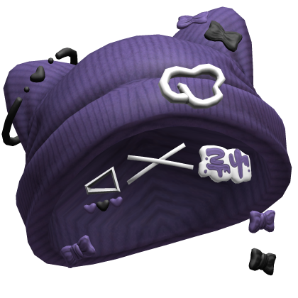 Purple&Black Cute Kitty Beanie w/ Hairclips