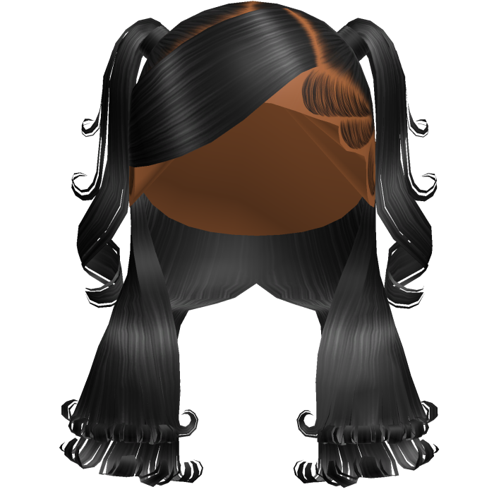 Side Swoop Half Up Pigtails w Curled Ends in Black