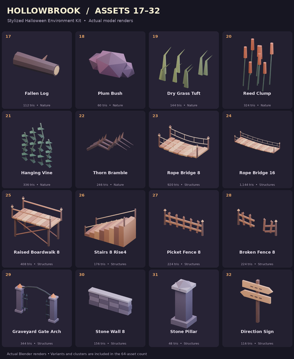 64 Stylized Low Poly Halloween Environment Assets preview 4