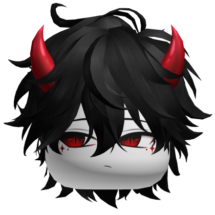 Black Demonic Devil Fluffy Anime Boy Hair w/ Horns Roblox item