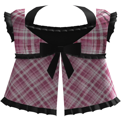  ♱ gothic emo pink plaid top w black ruffles n bow