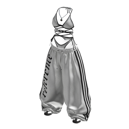 Y2K White wide baggy pants set thumbnail