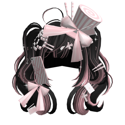 Wavy Anime Magician Pigtails (Black&Pink) Roblox item