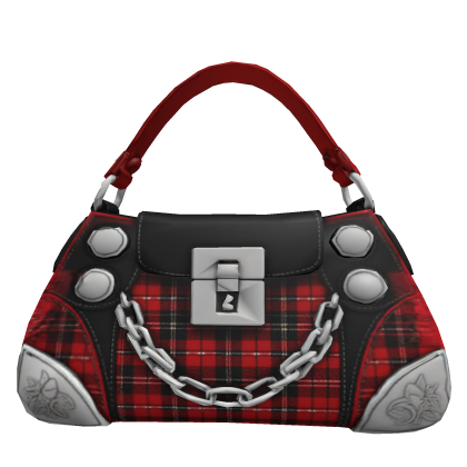 Red plaid black chain shoulder bag