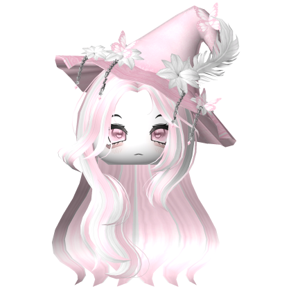 Straight Hair w/ Halloween Witch Hat Pastel Pink