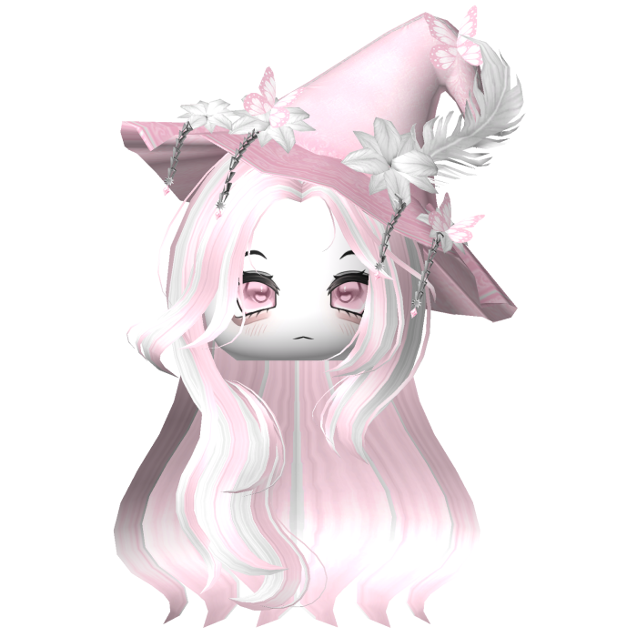Straight Hair w/ Halloween Witch Hat Pastel Pink