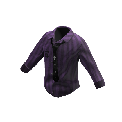 Retro Tie Button Shirt - Striped Purple