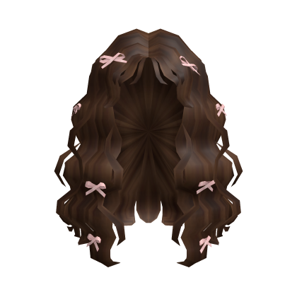 Curly Brown Hair with Cute Pink Ribbons Roblox item