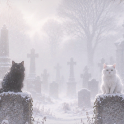 Black And White Cat Snowy Graveyard Emo Background