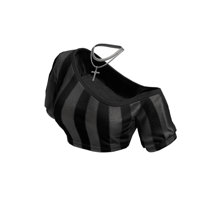 Cozy Off Shoulder Striped Top Necklace (Grey Black
