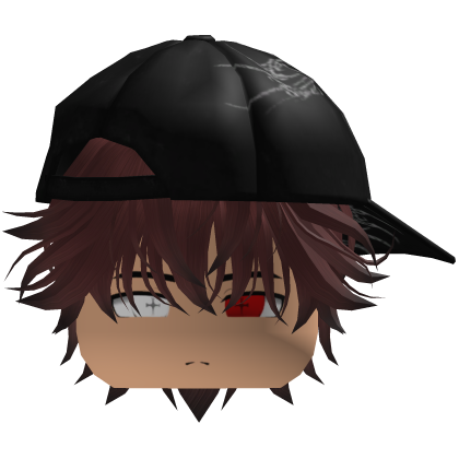 Cute Y2K emo dark red hair with hat Roblox item