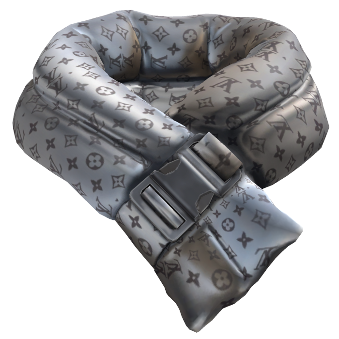 Silver LV Designer Puffer Lower Scarf