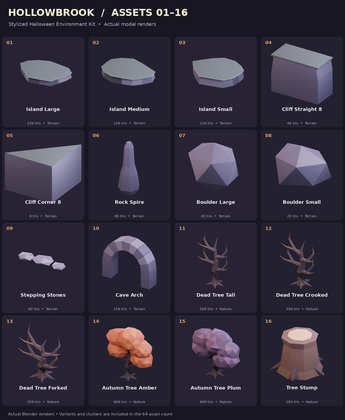 64 Stylized Low Poly Halloween Environment Assets preview 5