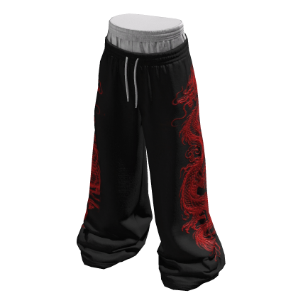 Sagging Black Sweatpants w/ Red Dragon Print