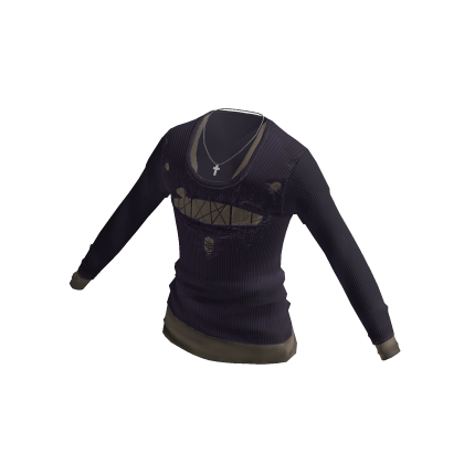 Ripped Ribbed Top w/ Necklace (Purple)