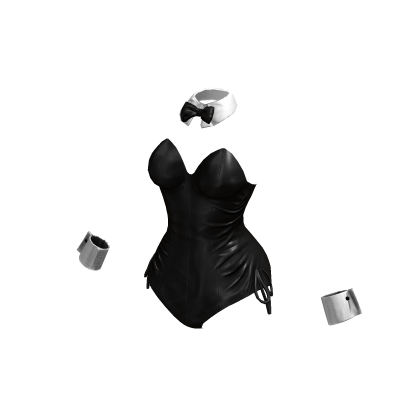 Y2K Bunny Corset Bodysuit in Black