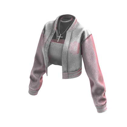 Cropped Bomber Jacket (White Pink)