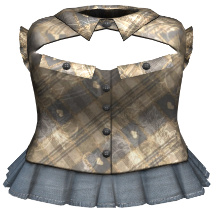 Blue and Biege Plaid Button Shirt w Jean Skirt Roblox item