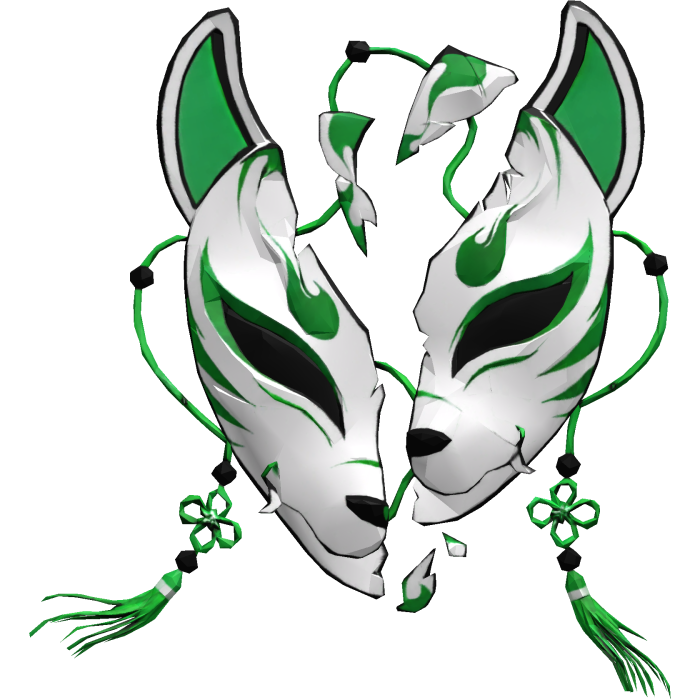 Green Broken Japanese Kitsune Mask