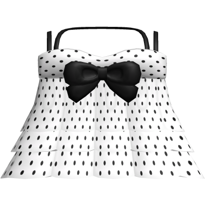 ୨୧ pretty ruffled polka dot long dress in white Roblox item