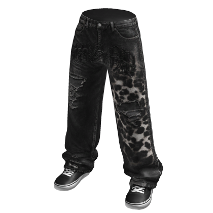 Y2K Leopard Distressed Baggy Jeans