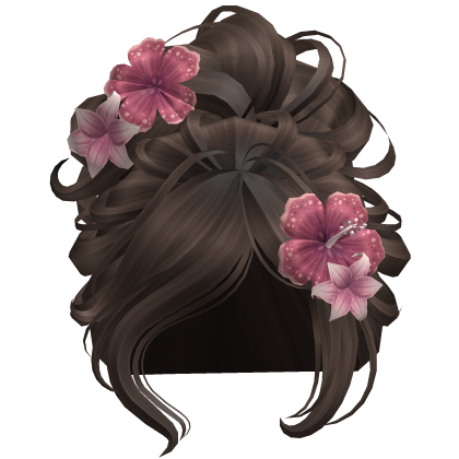 ♡ Summer Tropical Bun w/ Pink Flowers (Brown)
