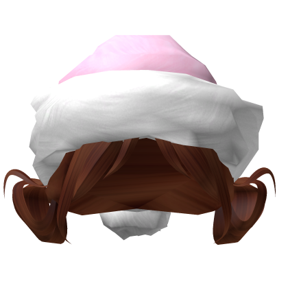 cheap brown hair with pink santa hat Roblox item