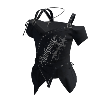 Mall Goth Studded Top w/ Cross Chain (Navy)