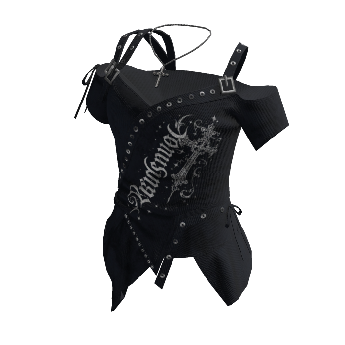 Mall Goth Studded Top w/ Cross Chain (Navy)