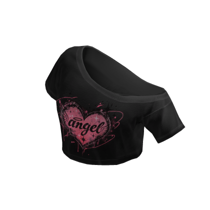 Y2K Angel Heart Crop Top - Black