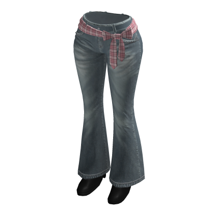 🍀Y2K Flare Pants with Bow Belt(Blue&Pink)