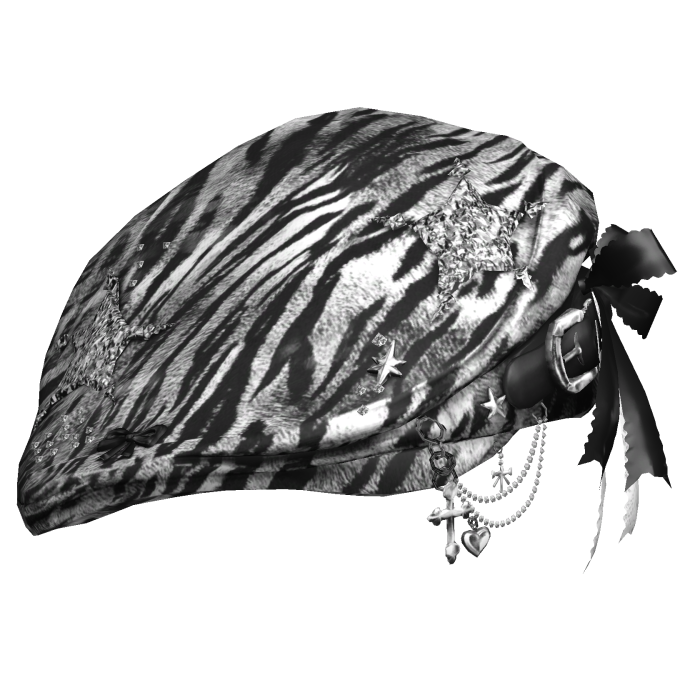 Zebra Gothic Star Beret w / Bow & Chains