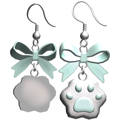 Mint Kawaii Kitty Paw Bow Earrings