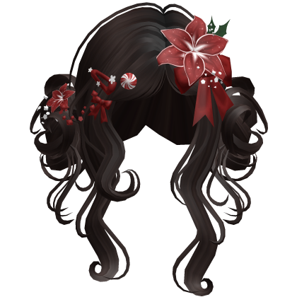 ♡ Christmas Flowery Twin Buns (Dark Brown)