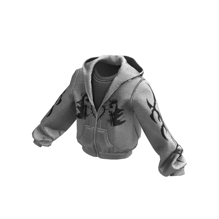 White Grunge Zip Up Baggy Design Jacket